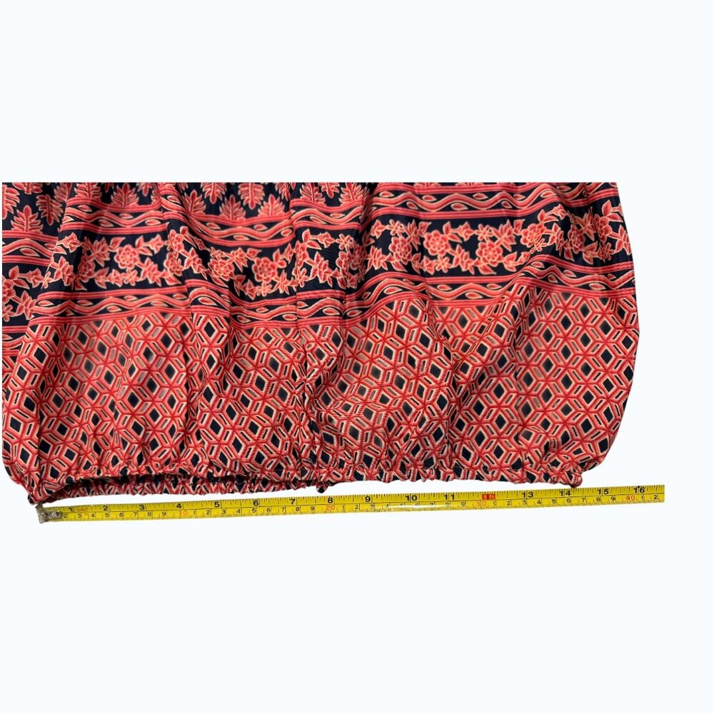 Elan Boho Tie Strap Crop Top M | Navy Coral Print Elastic Hem - Picture 6 of 8